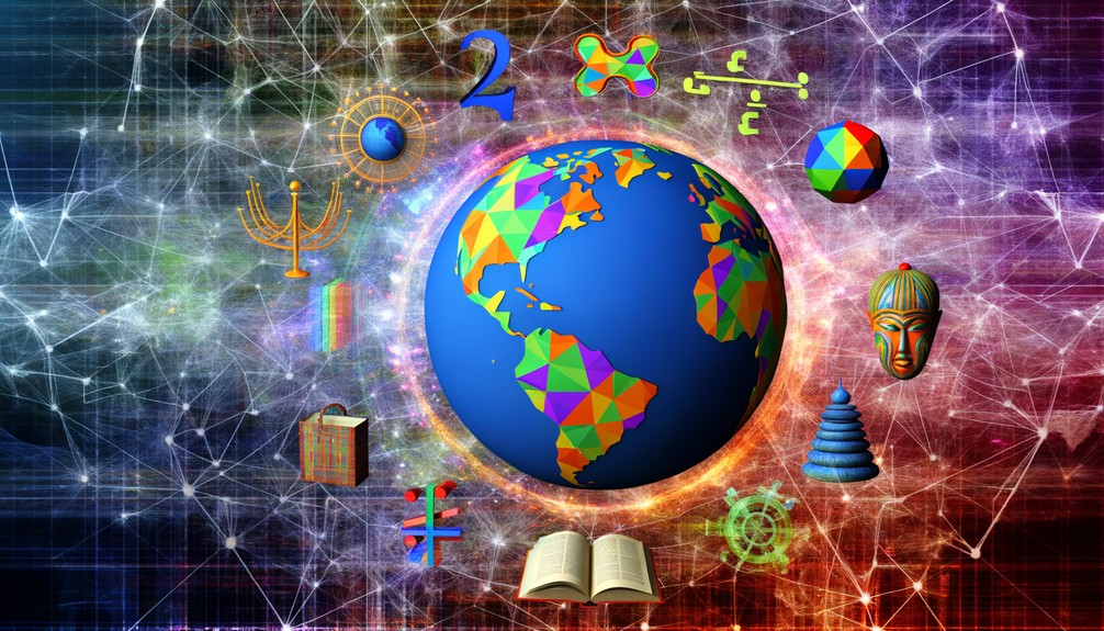 A glowing globe with interconnected digital pathways leading to global educational symbols and landmarks, representing global access to learning through technology.